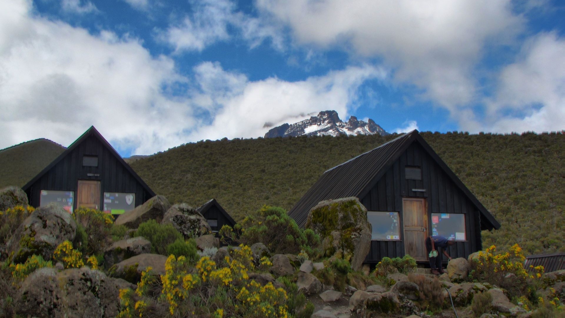 Horombo Huts and Mawenzi Peak from Marangu Route on Mount Kilimanjaro, Tanzania.